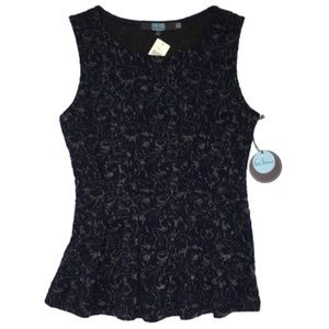 Eva Franco Navy Metallic Peplum Top XS